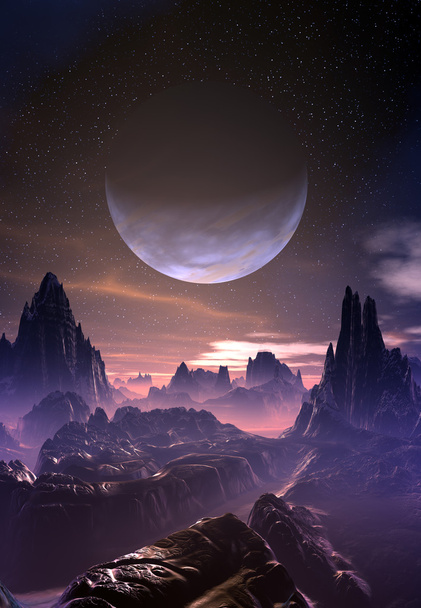 エイリアンの惑星 - 3 d レンダリングされた風景 - 写真・画像