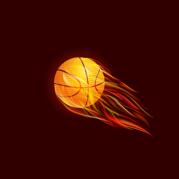 vliegende basketbal bal in vlam - Vector, afbeelding