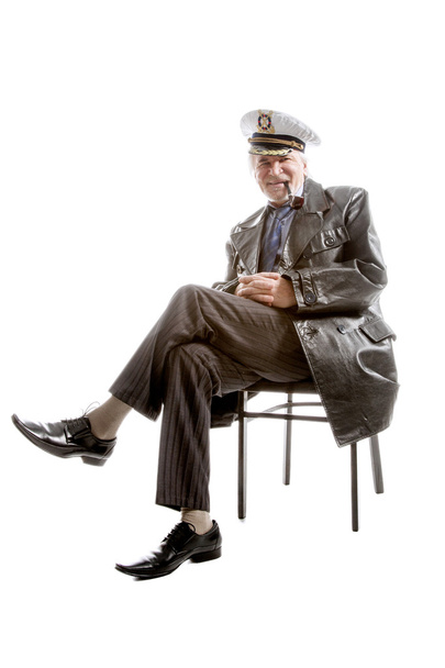 old sailor man in  hat  with pipe - Fotoğraf, Görsel