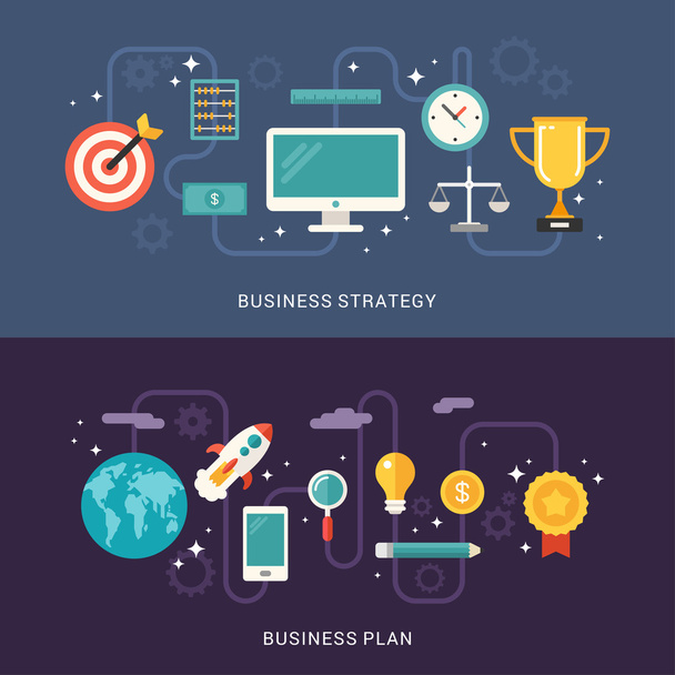 Flat Design Concept for Web Banners. Business Strategy. Business Plan - Διάνυσμα, εικόνα