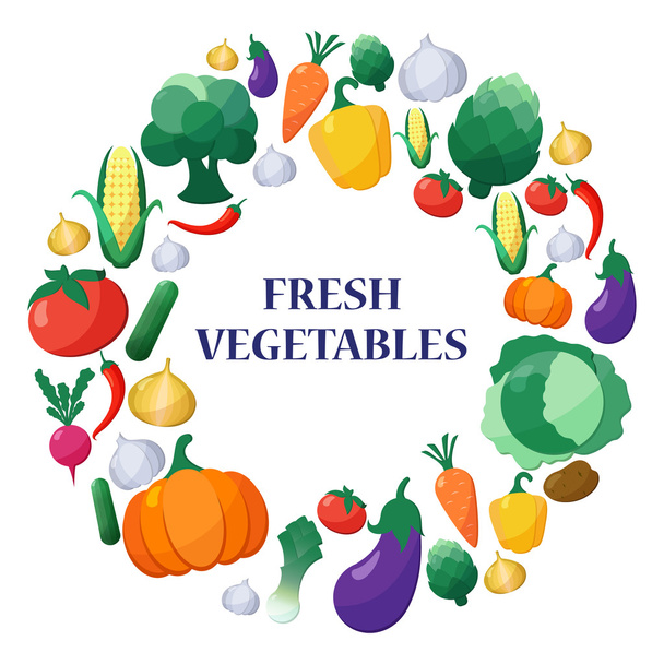 Vector Flat Style Vegetables Set in Circle Shape - Vector, Image