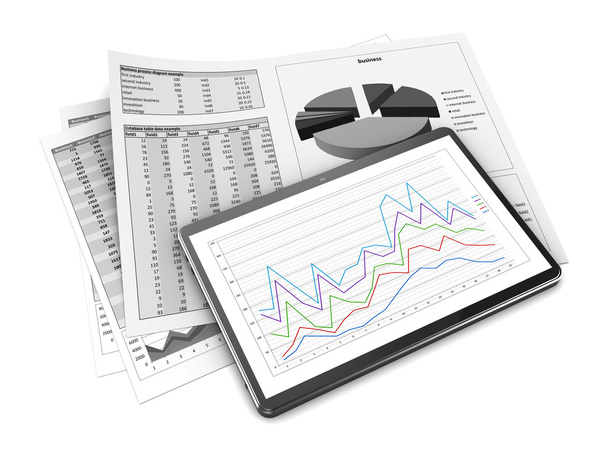 business reports and tablet computer - Foto, Imagen