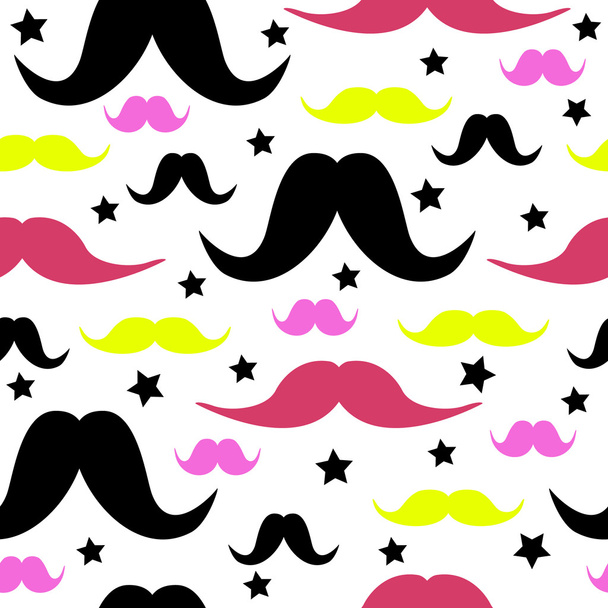 Cute seamless vector pattern with a colored mustache - Vektori, kuva