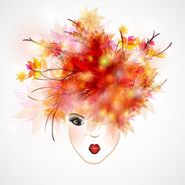 Abstract woman silhouette with autumn hair - Vettoriali, immagini