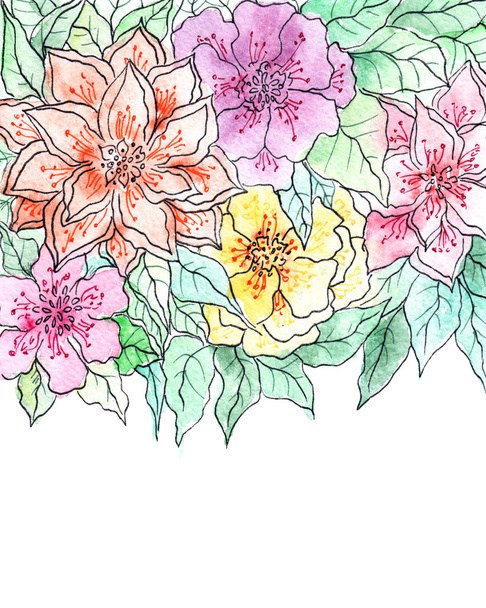Watercolor floral background - Фото, изображение