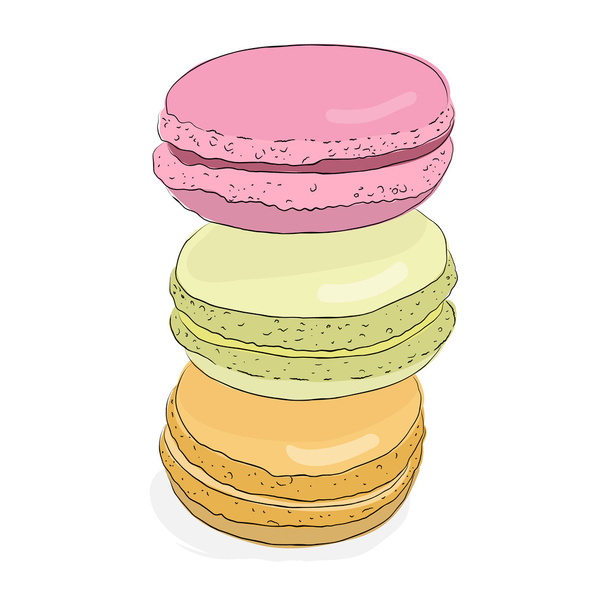 Set of isolated colorful doodle macaroon. Sketch macaroon. Macaroons handmade. Objects for design. - Vector, Image