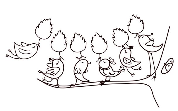 siluety ptáků drží listy - Vektor, obrázek