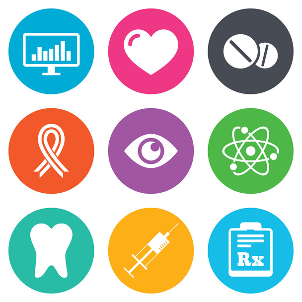Medicine, medical health and diagnosis icons. - Vector, Image