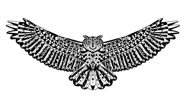 Eagle owl bird. Animals. Hand drawn doodle. Ethnic patterned vector illustration - Vector, imagen