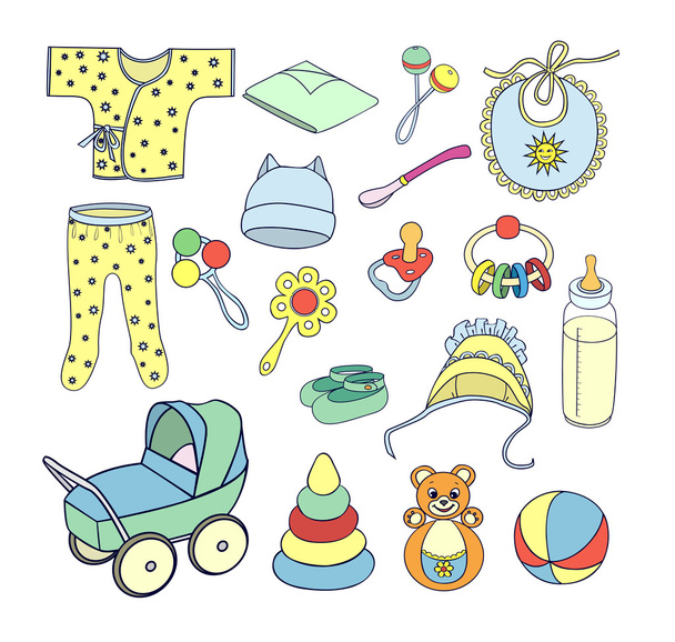 things and toys for babies icons set - Vector, Image