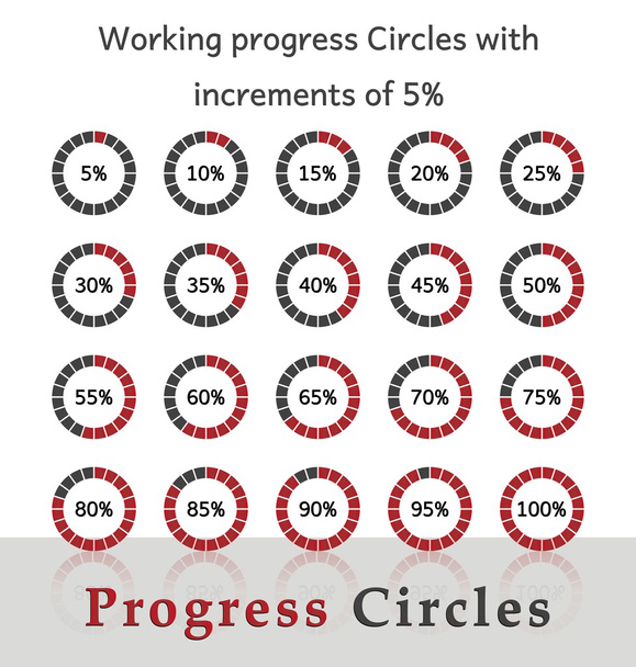 Průběh kruhy s přírůstky 5 % - červený design - Vektor, obrázek