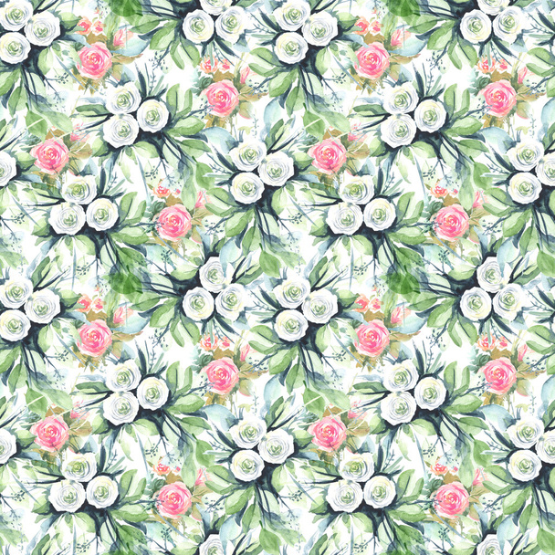 Watercolor seamless pattern with flowers: blue, purple, white. Abstract floral pattern. Bright and colorful background for textile, fabric, birthday card, wedding invitation, etc. - Foto, Imagem