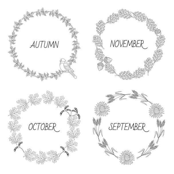 Wreaths of autumn elements - Vector, Imagen