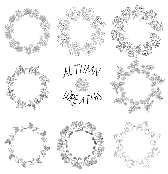 Wreaths of autumn elements - Vektör, Görsel