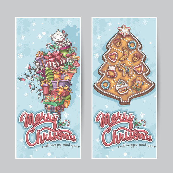 Веселі різдвяні вітальні листівки вертикальні банери
 - Вектор, зображення