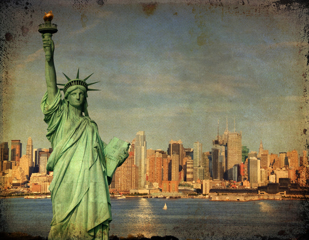πόλη της Νέας Υόρκης έννοια του τουρισμού με άγαλμα ελευθερίας - Φωτογραφία, εικόνα