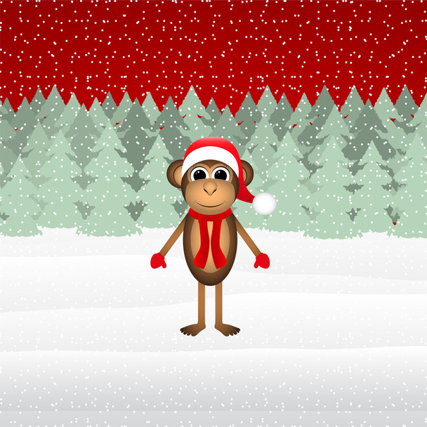 Małpa w lesie zima Boże Narodzenie - Wektor, obraz