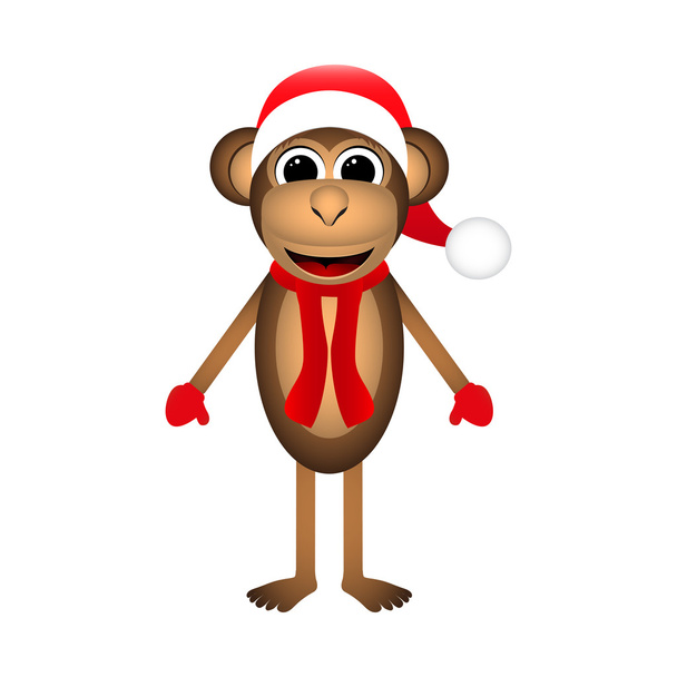 Рождественская обезьяна на белом фоне
 - Вектор,изображение