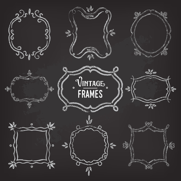 Set of 9 cute vintage chalk frames of different orientations and - Vector, Image