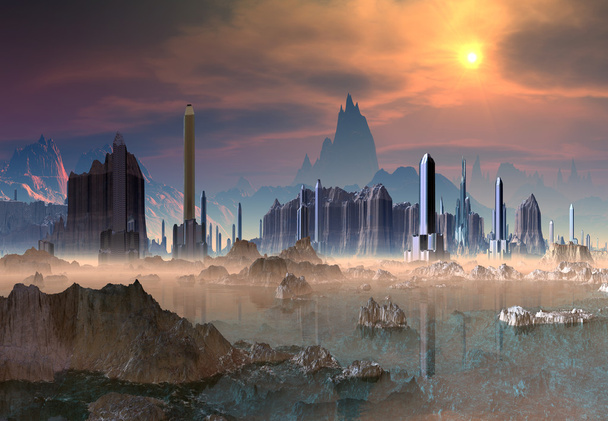Futuristinen Alien City - Tietokoneen taideteos
 - Valokuva, kuva