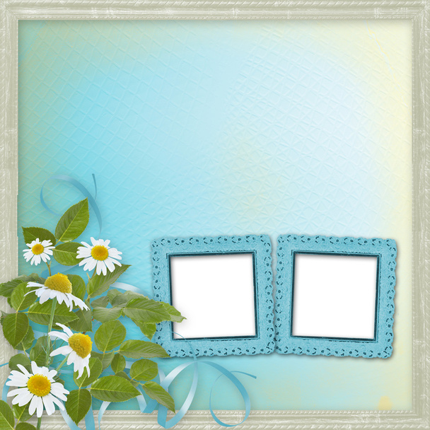 Grunge frames with beautiful daisy for design - Foto, afbeelding
