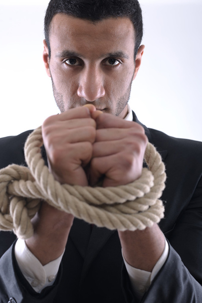 Business man with rope isolated on white background - Φωτογραφία, εικόνα