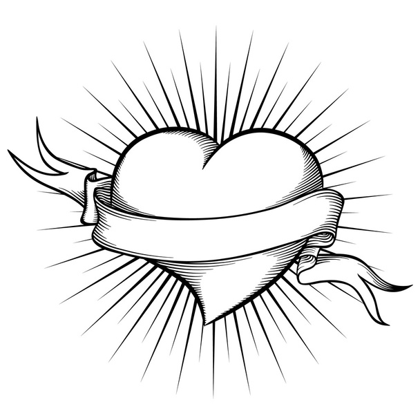 Heart with ribbon in tattoo style. Vector illustration - Vector, Image