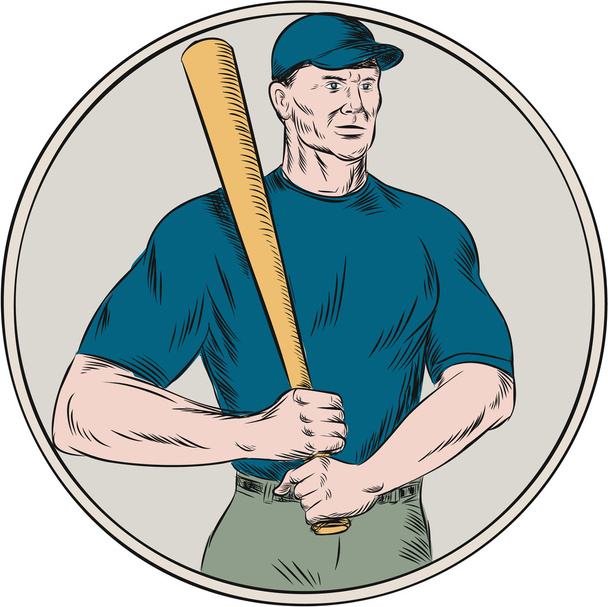 Joueur de baseball Batteur tenant chauve-souris Gravure
 - Vecteur, image