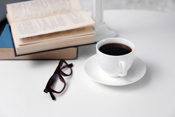 Cup of coffee with books - Zdjęcie, obraz