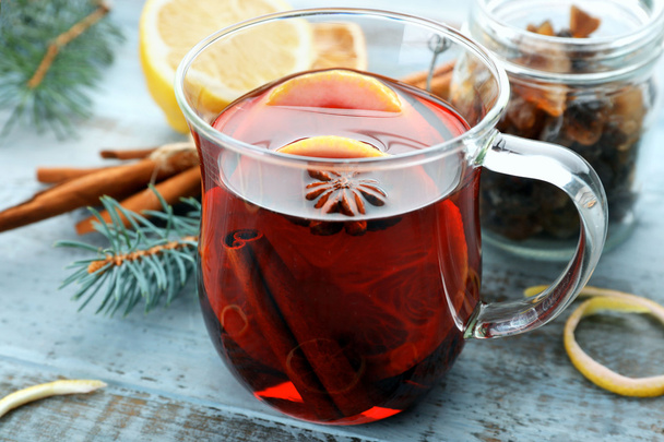 Tasty mulled wine and spices - Photo, image
