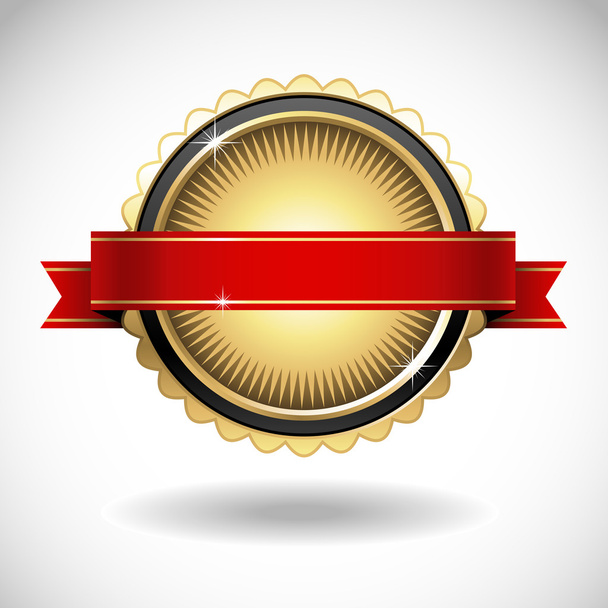 Shiny Gold Seal with Red Banner - Vector, Image