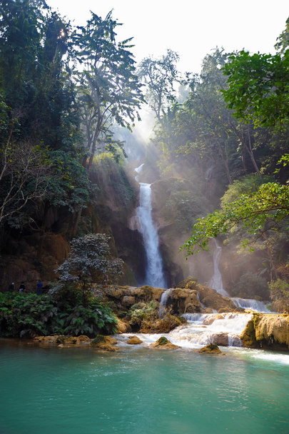 ラオスのジャングルの中で小さな滝 - 写真・画像