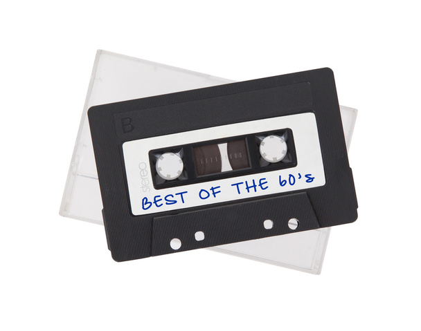 Fita cassete de áudio vintage, isolada em fundo branco
 - Foto, Imagem