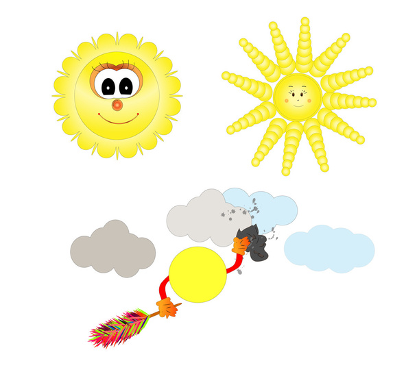 счастливый солнце мультфильм изолирован на белом фоне вектор
 - Вектор,изображение
