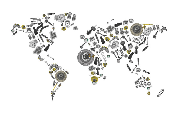 Draw a map of the world made up of spare parts - Vector, Image