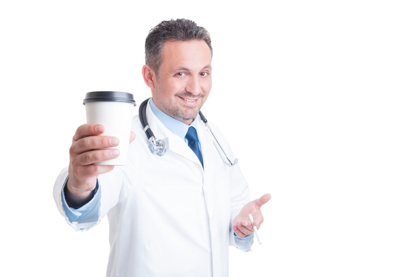 Medic or doctor having coffee and cigarette break - Fotó, kép