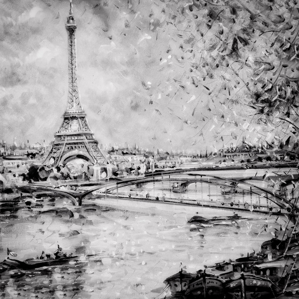 Black and white illustration of Eiffel tower in Paris - Photo, Image