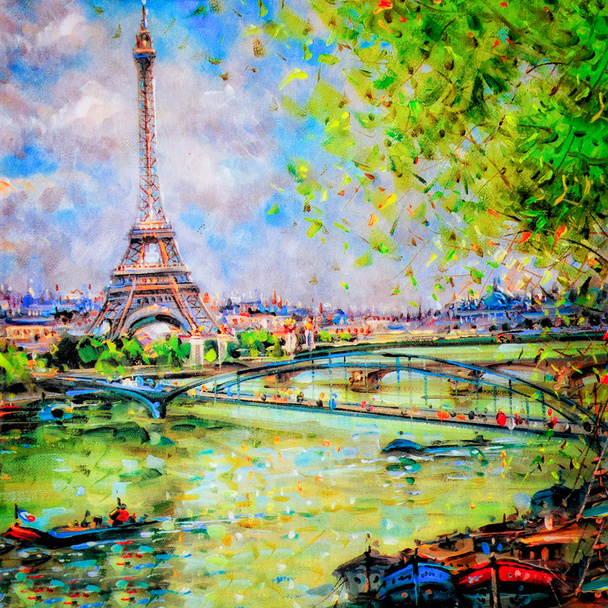 πολύχρωμο ζωγραφική του Πύργου του Άιφελ στο Παρίσι - Φωτογραφία, εικόνα
