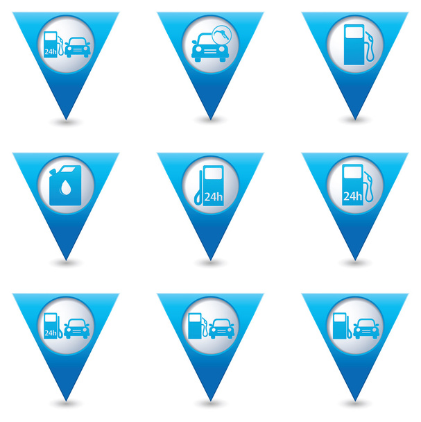 Gas station pictogrammen op kaart pointers. Vectorillustratie - Vector, afbeelding