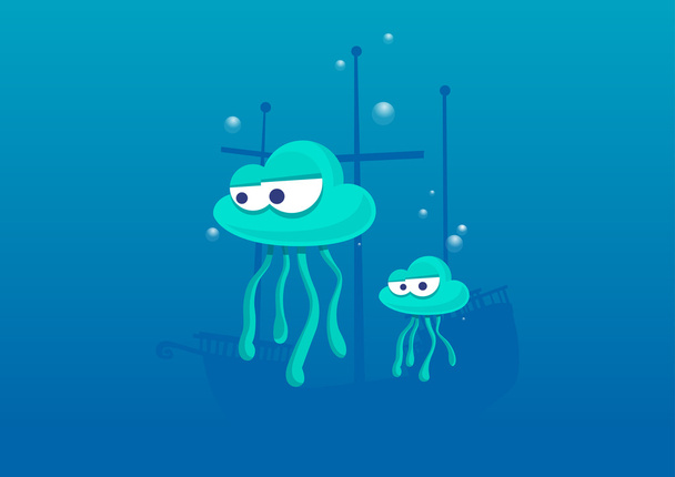 Две забавные медузы для использования в морских дизайнах
 - Вектор,изображение