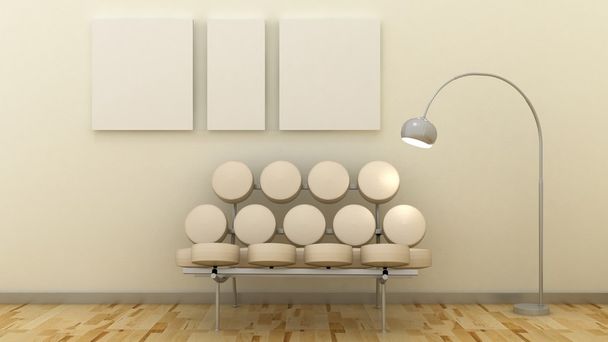 Empty picture frames in classic interior background on the decorative painted wall with wooden floor. Copy space image. 3d render - Fotó, kép