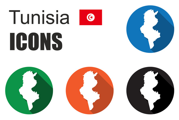 Set bunte Karte flache Symbole Staat Tunesien - Vektor, Bild