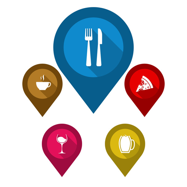 set vector map pointers/ blue pin restaurant / brown pin cafe / - Vektor, obrázek