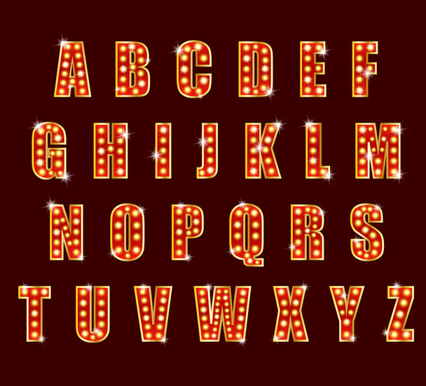 Alfabeto de lâmpada alfabeto glamouroso teatro showtime
 - Vetor, Imagem