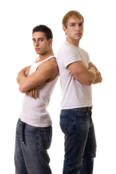 Two young men. Studio shot over white. - Foto, afbeelding