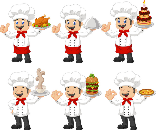 Cartoon chef-kok collectie set geïsoleerd op witte achtergrond - Vector, afbeelding