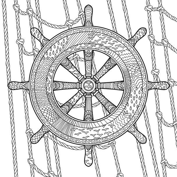 Ilustración de un timón en el estilo zentangle
. - Vector, Imagen