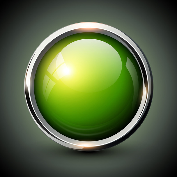 Green shiny button - Vetor, Imagem