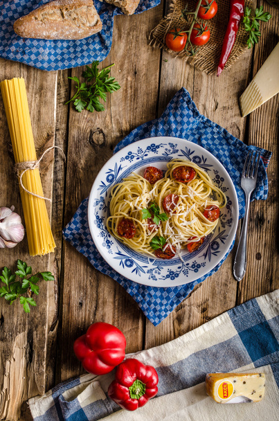 Italian pasta on wood board - Photo, Image