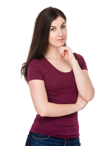 mujer joven caucásica en camiseta roja
 - Foto, imagen
